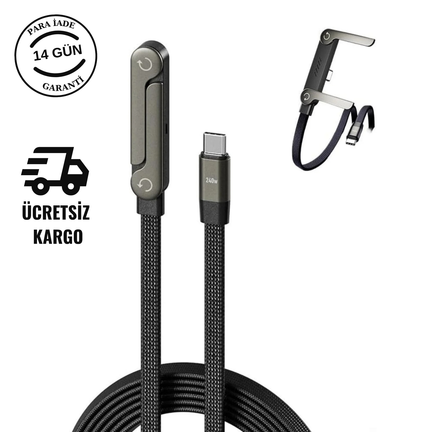 Kadranix™ 240W Standlı Type-C Hızlı Şarj Kablosu