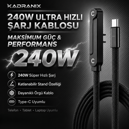 Kadranix™ 240W Standlı Type-C Hızlı Şarj Kablosu
